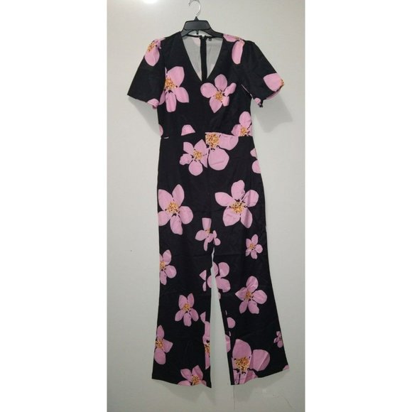 Black/pink blossoms one piece Jumpsuit Size 0X fits size Large - Picture 7 of 7